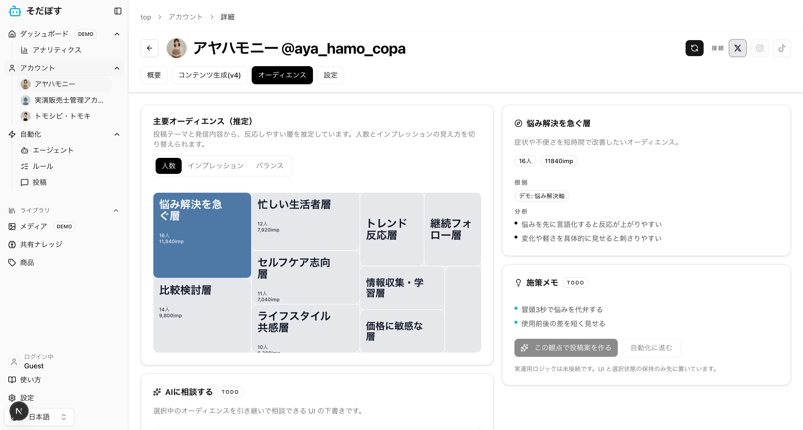 SNS運用自動化のオーディエンス分析画面
